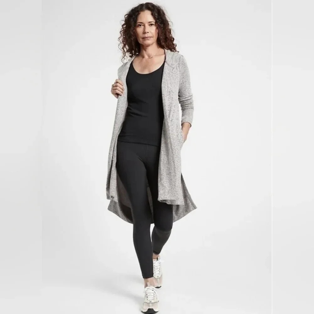 ATHLETA HARMONY WRAP CARDIGAN LIGHT GREY HEATHER SIZE SMALL ACTIVEWEAR